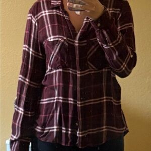Aina Be Burgundy Plaid Button-Down Shirt